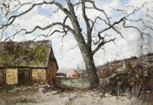 Landscape With Tree Near The Farmhouse Oil Painting - Louise Heger