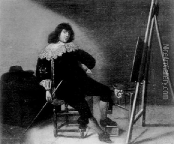 Portrait Of An Artist In His Studio Before An Easel Oil Painting - Pieter Jansz Quast
