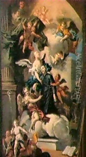Modello Per Pala D'altare Con Santi E Angeli Oil Painting - Mauro (Picinardi) Piccinardi