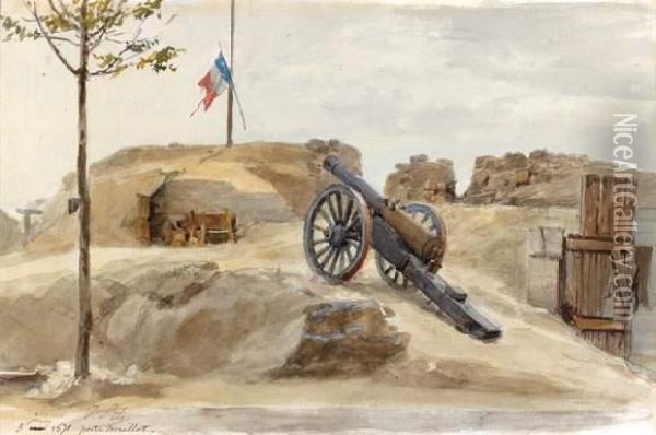 Un Canon Sur Des Fortifications, Porte Maillot Oil Painting - Isidore Alexandre Augustin Pils