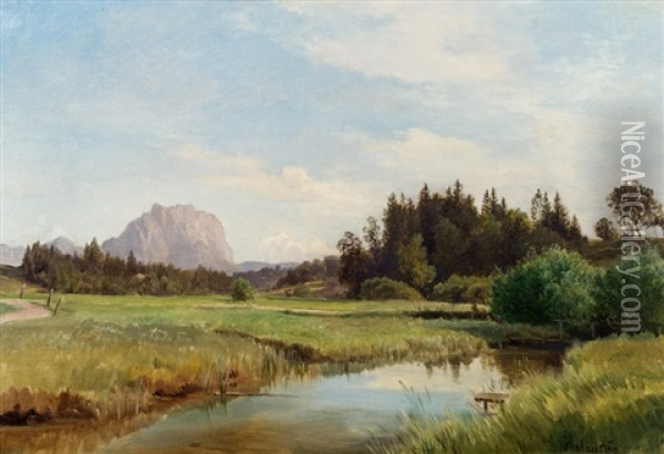 Gebirgslandschaft Oil Painting - Ludwig Georg Eduard Halauska