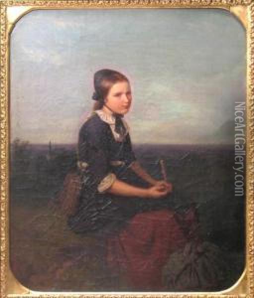 Girl Resting Oil Painting - Georg Schwer