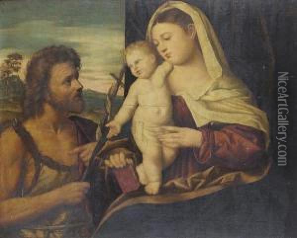 The Madonna And Child With Saint John The Baptist Oil Painting - Palma Vecchio (Jacopo Negretti)