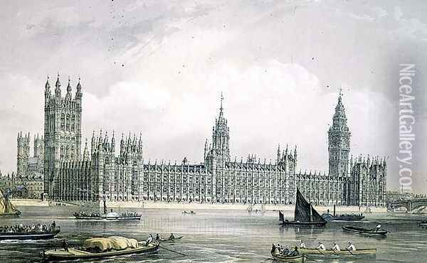 The New Houses of Parliament, engraved by Thomas Picken (fl.1838-d.1870) pub. 1852 by Lloyd Bros. & Co. Oil Painting - Edmund Walker