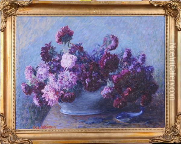 Stilleben Med Chrysanthemum Oil Painting - Eva Matilda Lowstedt-Astrom
