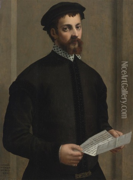 Portrait Of A Gentleman Holding A Letter Oil Painting - Francesco del Rossi (Salviati)