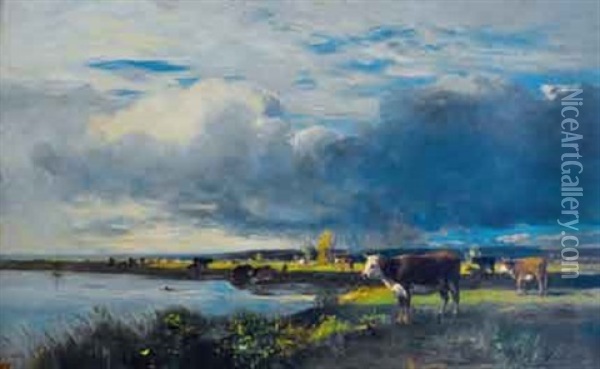 Paysage Aux Vaches Oil Painting - Eugene Antoine Samuel Lavieille