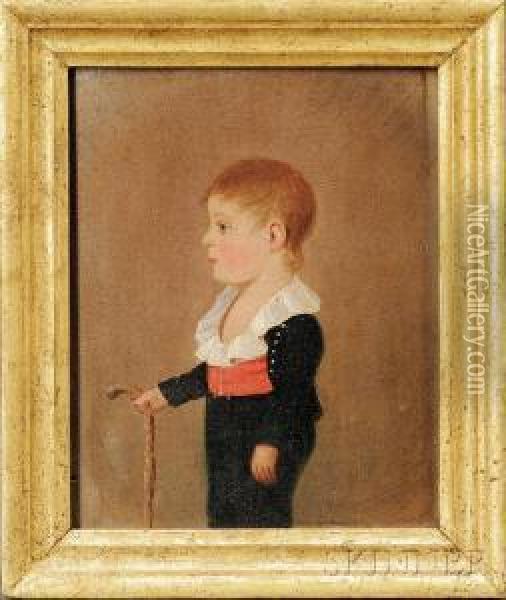 Portrait Of A Small Boy With A Cane. Oil Painting - Jacob Eichholtz
