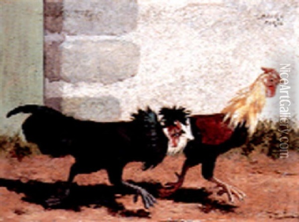 Cock Fighting Scene Oil Painting - William Baptiste Baird