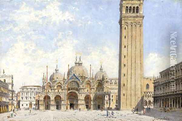 Piazza San Marco with a view of the Basillica and the Campanile, Venice Oil Painting - Antonietta Brandeis