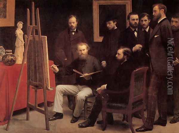 A Studio in the Batignolles Oil Painting - Ignace Henri Jean Fantin-Latour