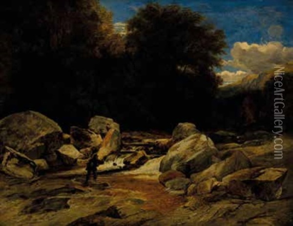A Man Fishing Oil Painting - William James Mueller
