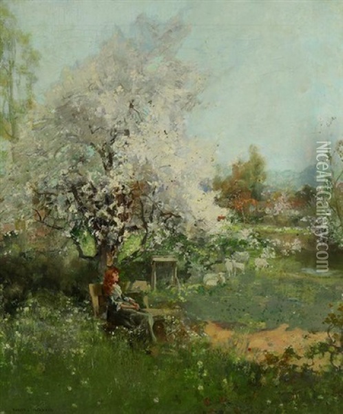 Spring Blossoming With Figure Oil Painting - Theodor von Hoermann