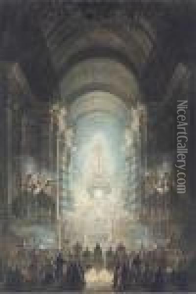 L'exposition Du Saint-sacrament Dans La Chapelle Pauline Au Vatican Oil Painting - Louis Jean Desprez
