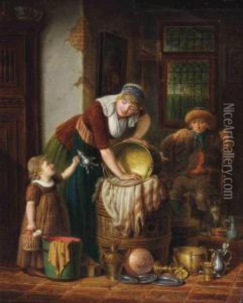 Mother's Little Helper Oil Painting - Johanus Petrus Van Horstok