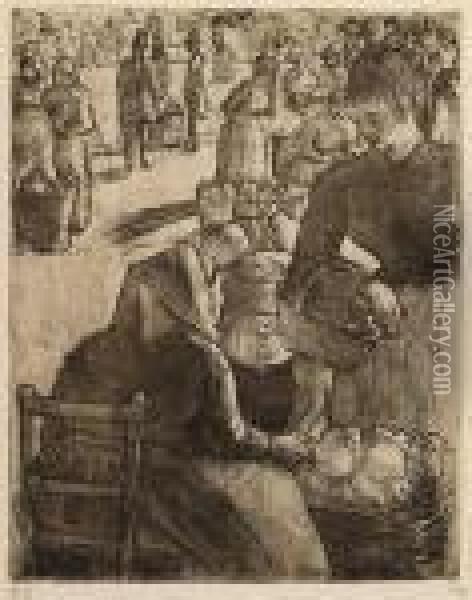 Marche Aux Legumes, E Pontoise Oil Painting - Camille Pissarro