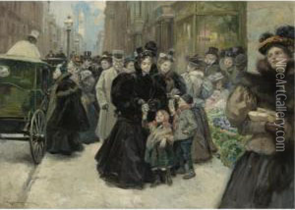 Christmas On Fifth Avenue Oil Painting - Alice Barber Stephens