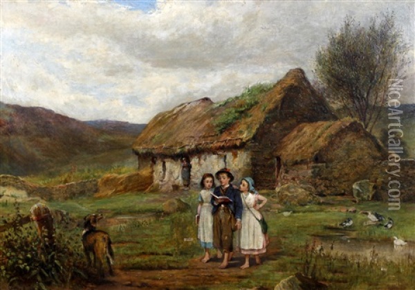 Going To School - The Crofter's Children Oil Painting - Carlton Alfred Smith