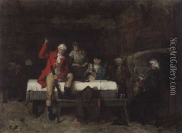 Mannergesellschaft In Einem Wirtshaus Oil Painting - Frederick William Davis