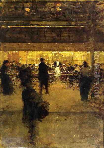 The Night Cafe Oil Painting - Luigi Loir