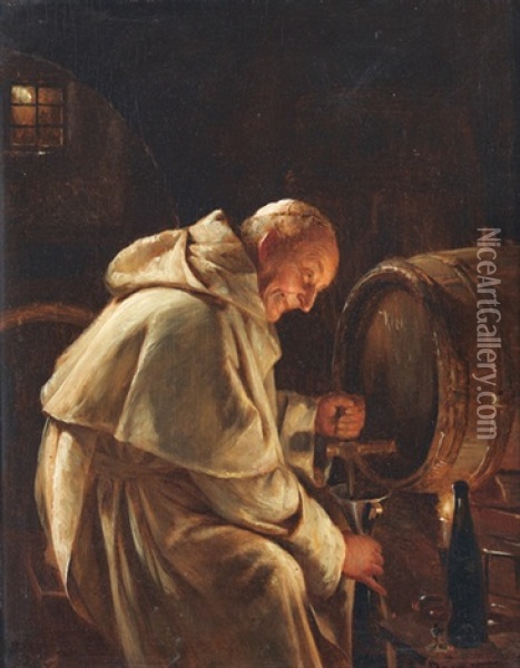 Monch Im Weinkeller Oil Painting - Eduard von Gruetzner