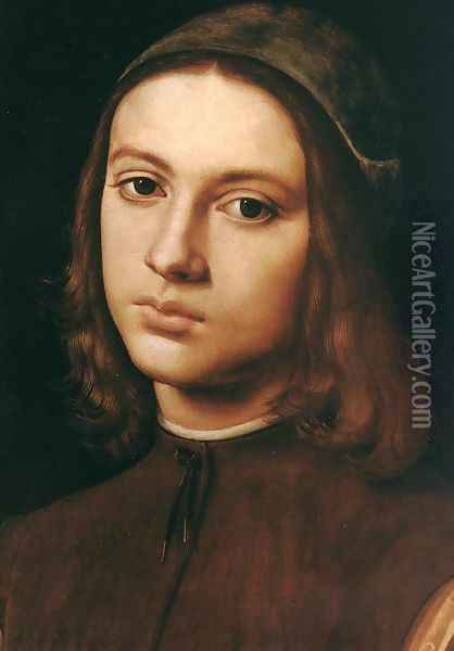 Portrait of a Young Man (detail) 1495 Oil Painting - Pietro Vannucci Perugino