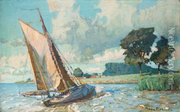 Fischerboot Auf Der Leda, Leerort Oil Painting - Poppe Folkerts