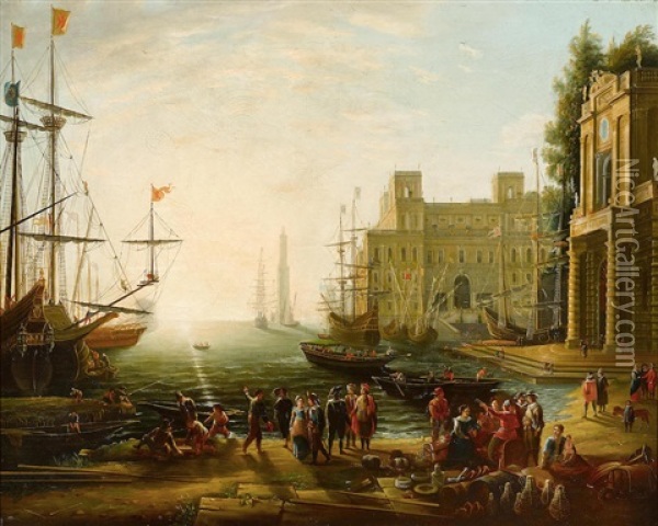 A Harbor Scene Oil Painting - Claude Lorrain
