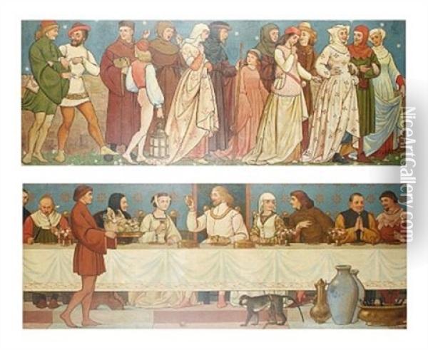 The Banquet (+ The Procession; Pair) Oil Painting - Henry Stacy Marks