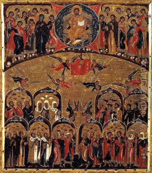 Synaxis of All Saints (early 17th century) Oil Painting - Russian Unknown Masters