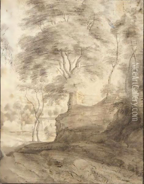 View Of Trees On The Edge Of A Village Oil Painting - Lodewijk De Vadder