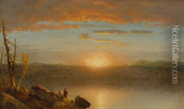 Indians At Sunset (sunset In The Wilderness) Oil Painting - Sanford Robinson Gifford