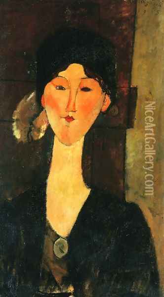 Beatrice Hastings Standing by a Door Oil Painting - Amedeo Modigliani