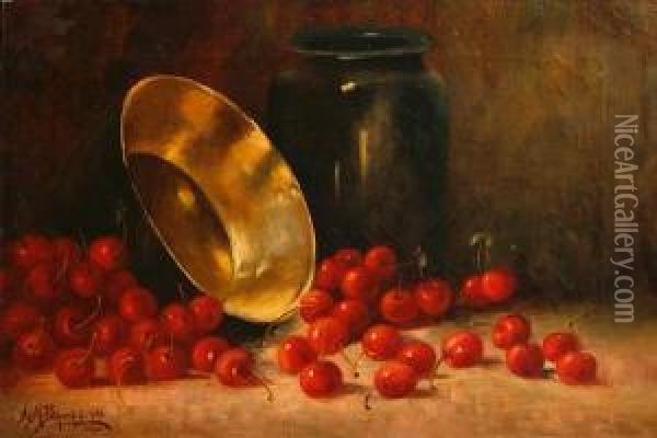 Still Life With A Bowl And Cherries Oil Painting - Alexis Matthew Podchernikoff