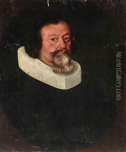 Portrait of a gentleman, three-quarter-length, in a black jacket and a ruff collar Oil Painting - Flemish School