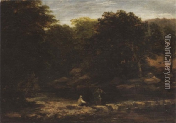 Stepping Stones Oil Painting - David Cox the Elder
