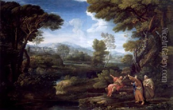 Weite, Bewaldete Landschaft Mit Christus, Johannes D.t. Und Zwei Aposteln Oil Painting - Jan Frans van Bloemen