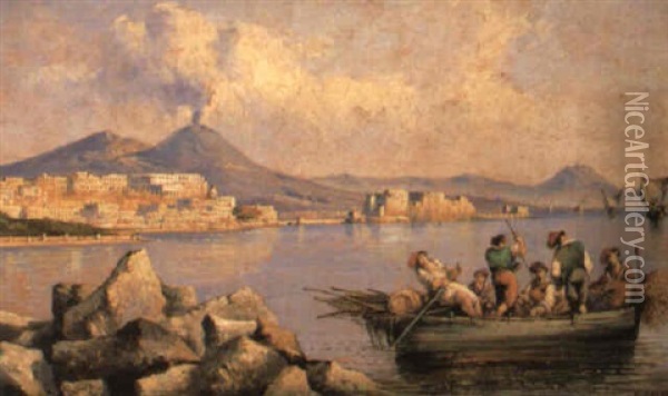 Fishermen In The Bay Of Naples Oil Painting - Consalvo Carelli