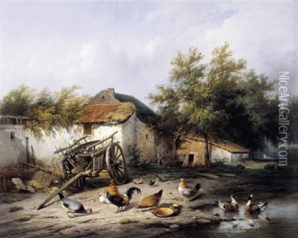 Kippen En Eenden Op Het Neerhof Oil Painting - Cornelis van Leemputten
