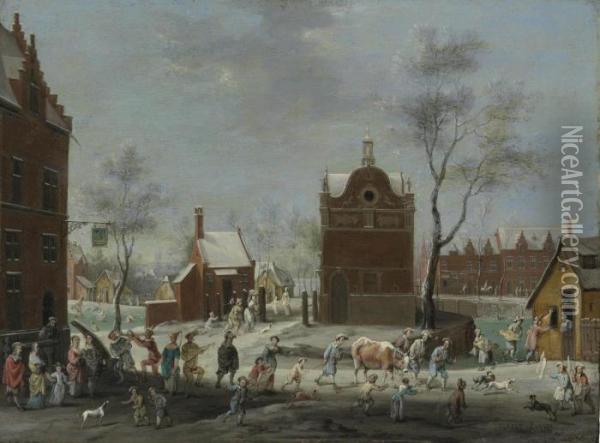 A Winter Carnival In A Small Flemish Town Oil Painting - Pieter Gysels