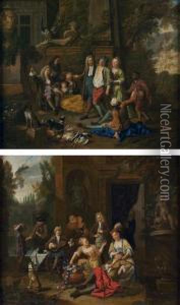 Rejouissances Villageoises Devant Un Palais Classique Oil Painting - Pieter Andreas Rysbrack