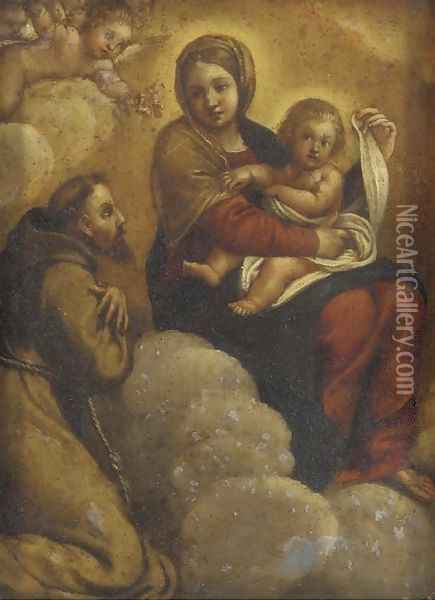 The Madonna and Child in Glory with Saint Francis of Assisi Oil Painting - Annibale Carracci