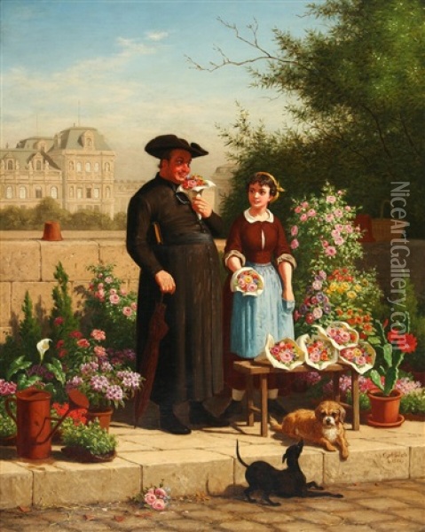 A Priest And A Flower Girl Oil Painting - Carl Henrik Bogh