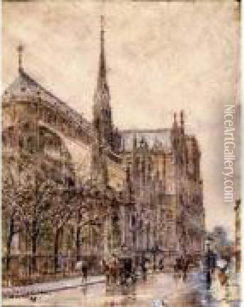 Abside De Notre-dame Oil Painting - Frederic Anatole Houbron