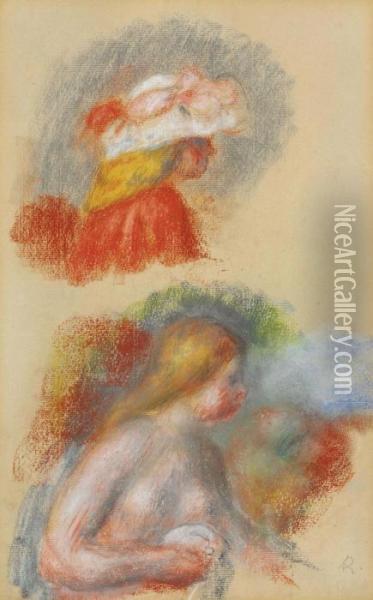 Nu En Buste Et Etude De Tete Oil Painting - Pierre Auguste Renoir