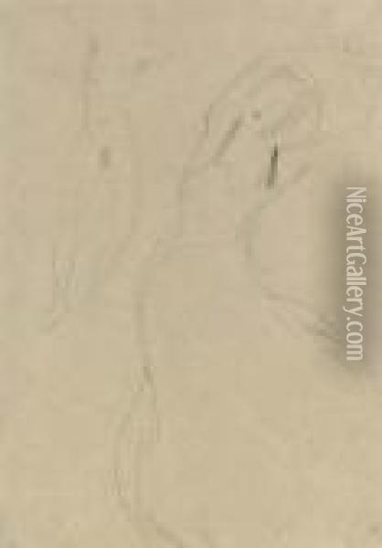 Tanzender Akt Mit Erhobenen 
Ausgebreiteten Armun Und Bekleidetetanzerin (recto); Landschaftsstudie 
(verso) Oil Painting - Gustav Klimt
