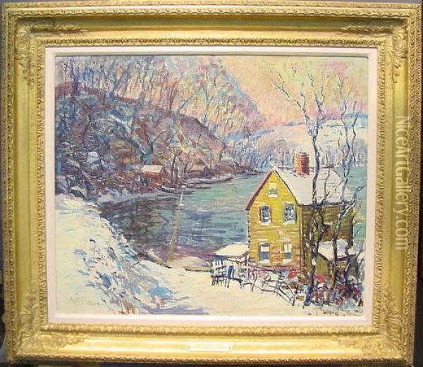 Spuyten Duyvil In Winter Oil Painting - Arthur C. Goodwin