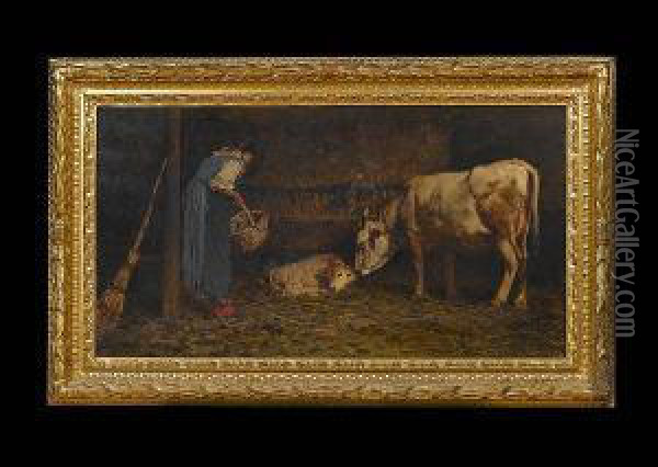 The New Born Calf Oil Painting - Pietro Pajetta