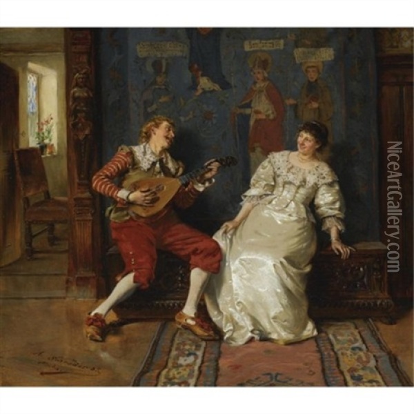 Ein Standchen (the Serenade) Oil Painting - Albert Friedrich Schroeder
