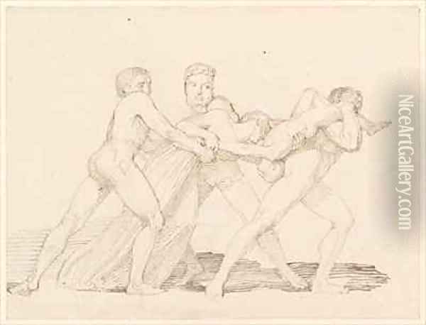 Three men attempting to tear a child from a woman Oil Painting - John Flaxman